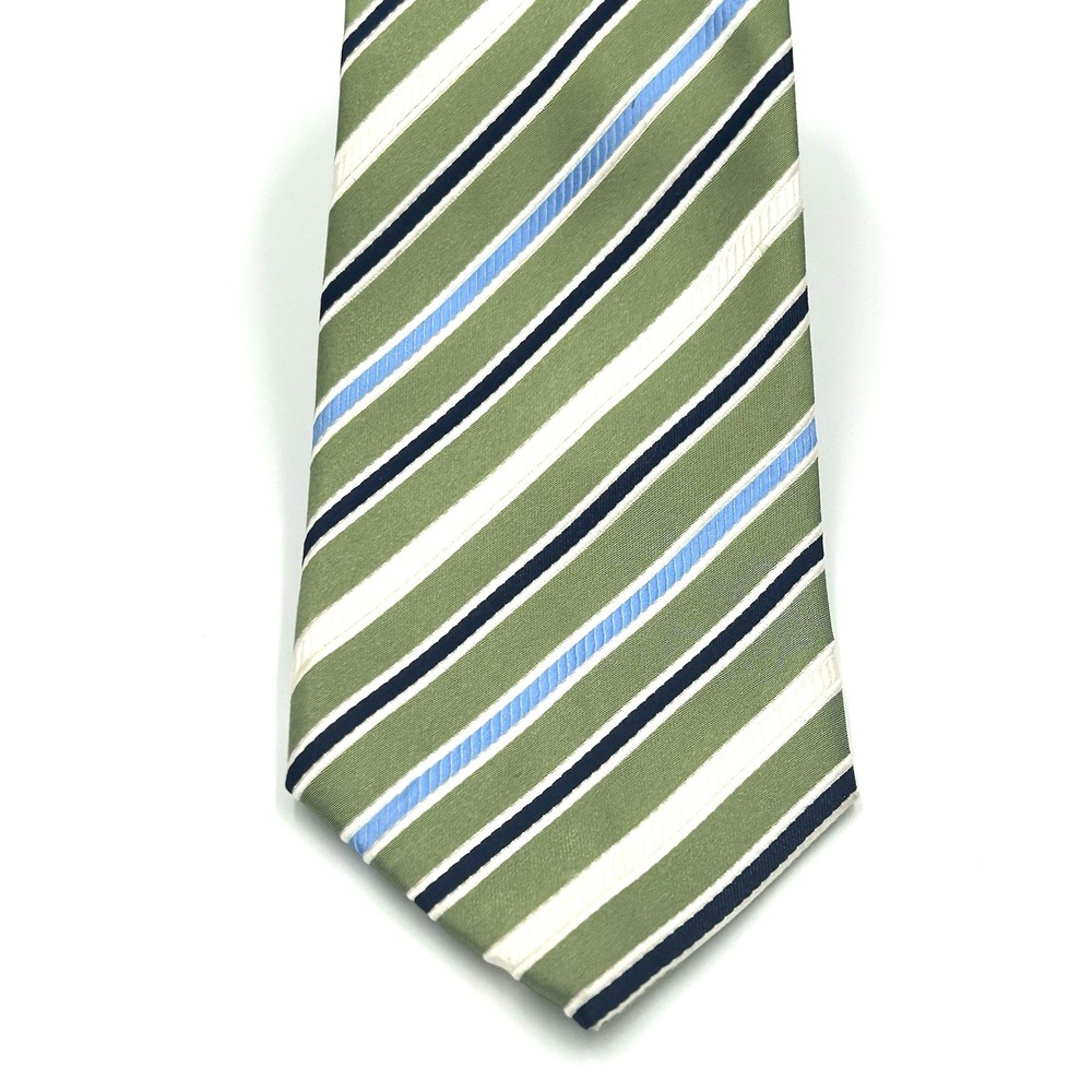 Countess Mara 100% Silk Hand Made Skinny Long Men's Neck Tie Green Stripe 3W 61L